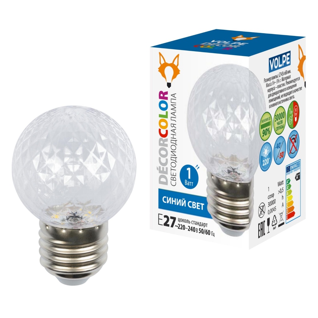 LED-D45-1W/BLUE/E27/CL/С PINEAPPLE  в Москве 