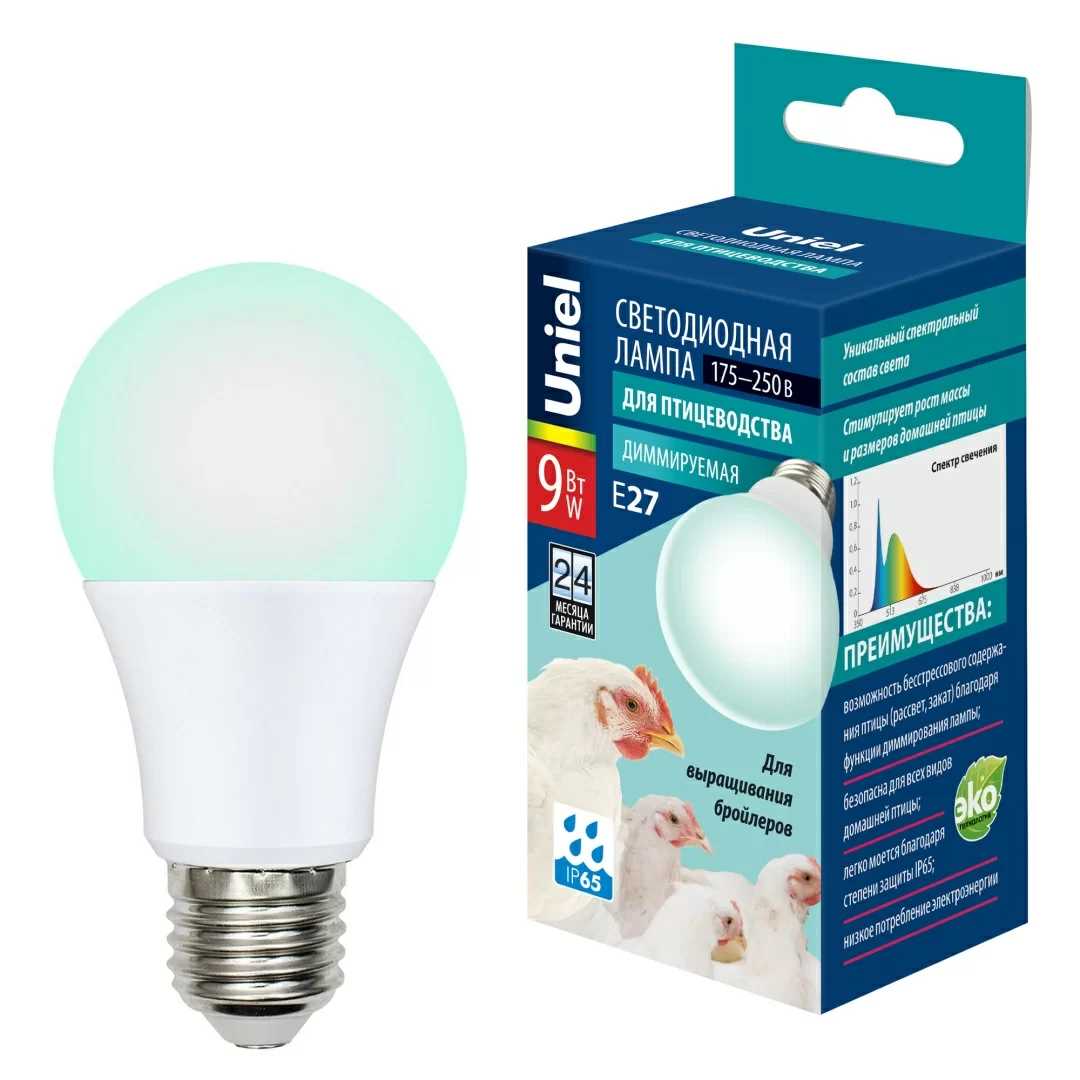 LED-A60-9W/SCBG/E27/FR/DIM IP65 PLO65WH торговой марки Uniel - UL-00003190